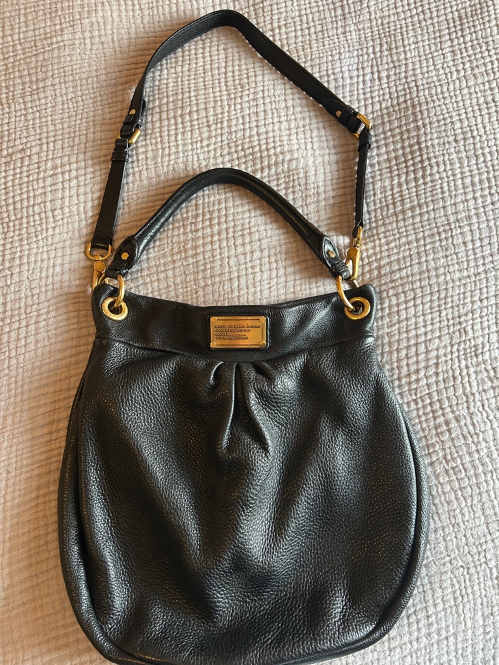 Authentic Marc By Marc Jacobs Black Leather Shoulder Bag with Gold Hardware